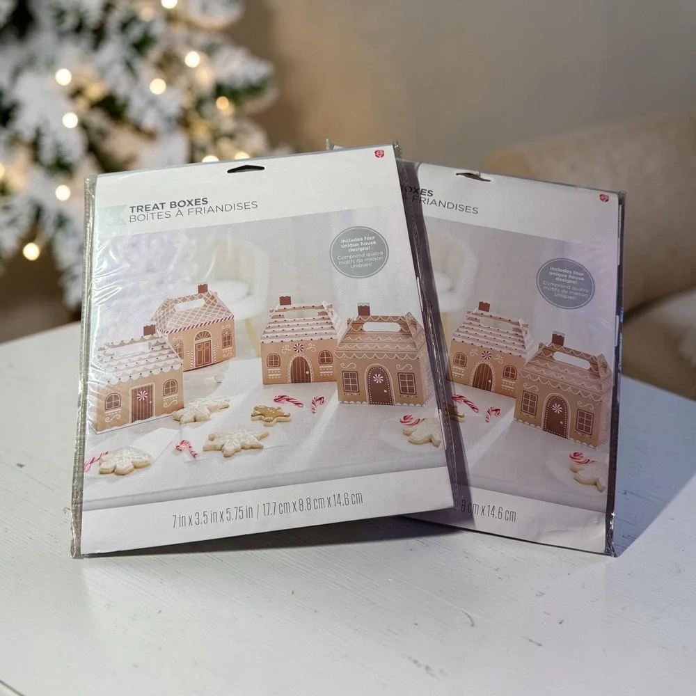 Gingerbread House Treat Boxes 4ct Brown NEW Holiday Gift Bags